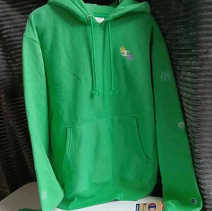 Champion Reverse Weave Flowers Embroidered Oversized Womens M Green Crisp Hoodie